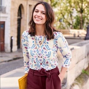 Boden Nadine Printed 3/4 length sleeve Top Blue and Purple Silk